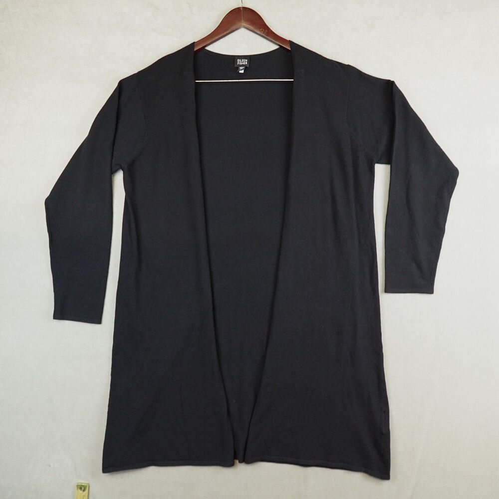 Eileen Fisher Open Cardigan Crepe Long Duster Womens Large Long Sleeves